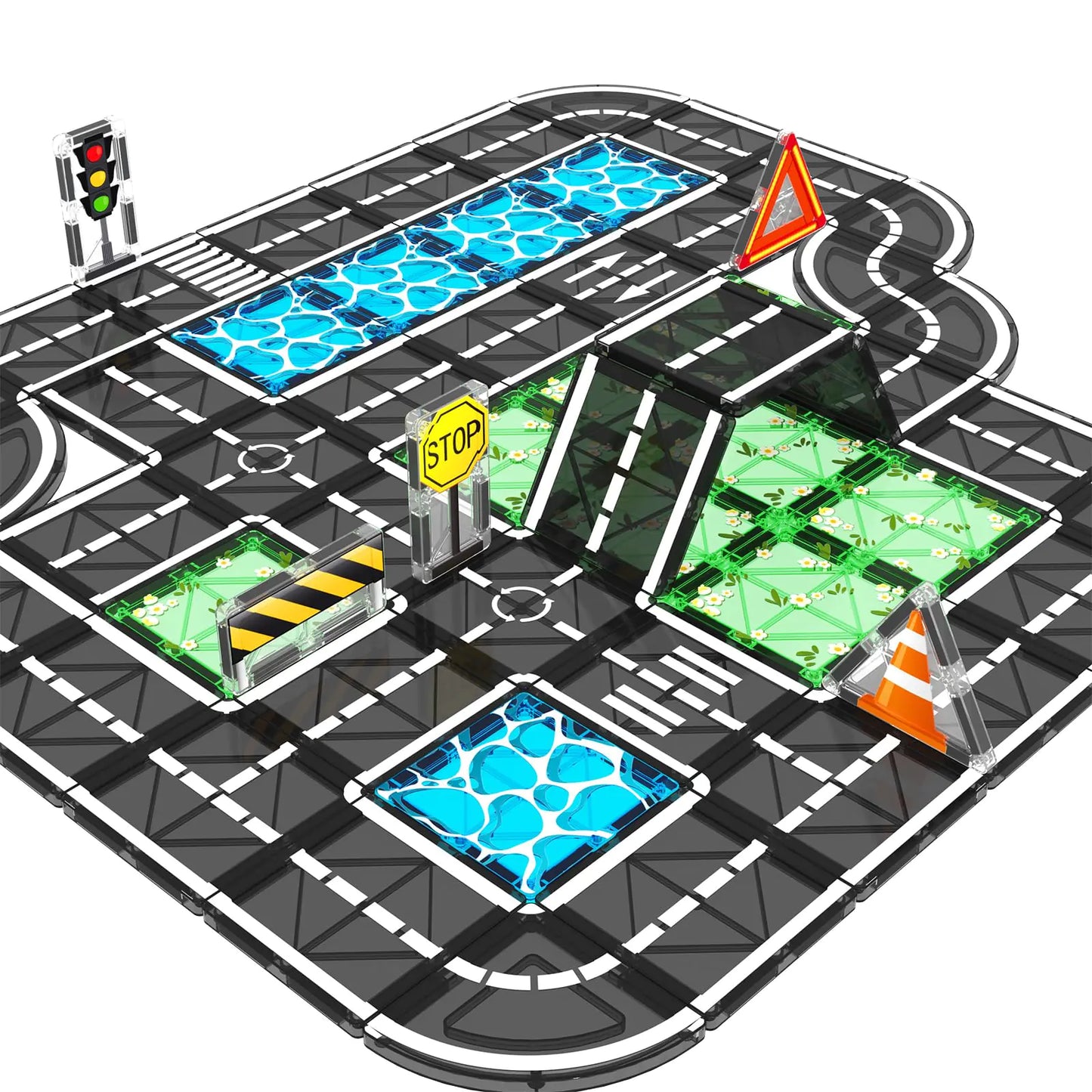 Kids Magnetic Traffic & Road Tiles Set – Creative STEM Construction Blocks for Ages 3+