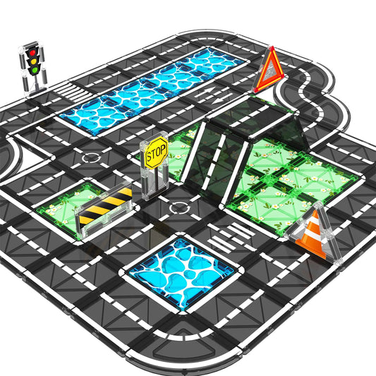 Kids Magnetic Traffic & Road Tiles Set – Creative STEM Construction Blocks for Ages 3+